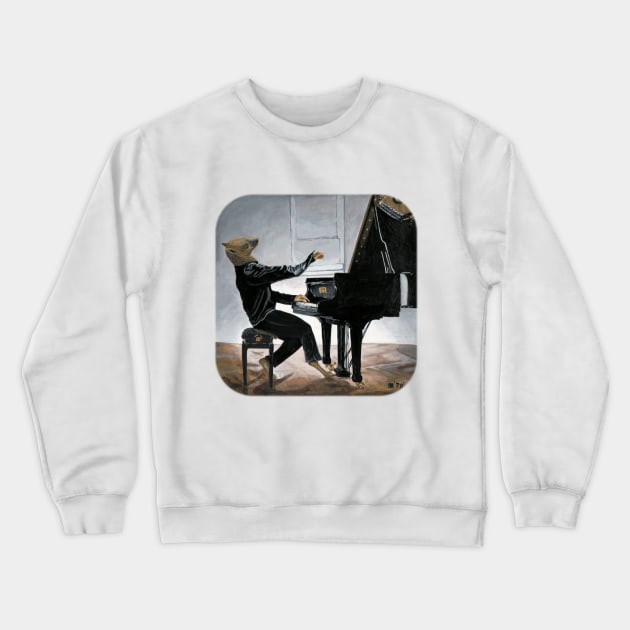 Gnoll Pianist Mythical Creature Fantasy Illustration Crewneck Sweatshirt by Helms Art Creations